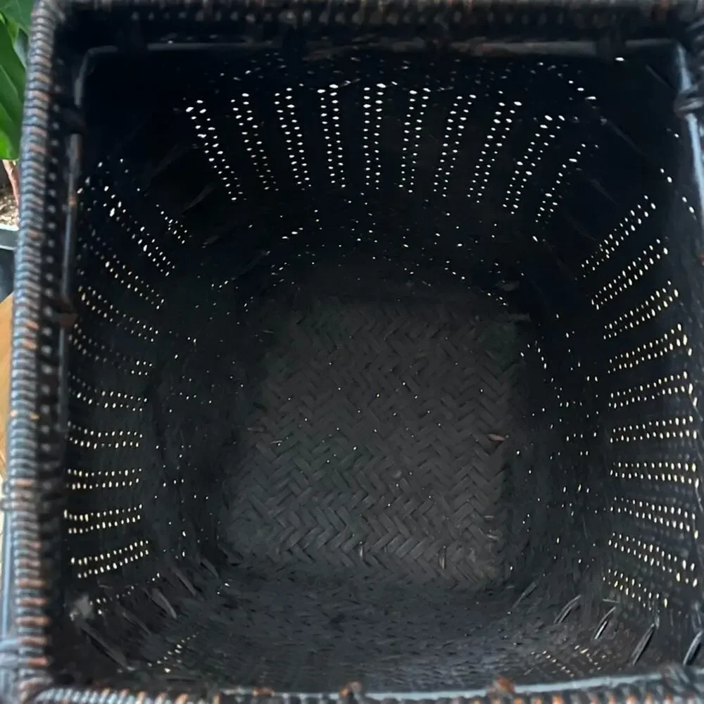 Vintage Chinese Footed Woven Rattan Storage Basket with Lid